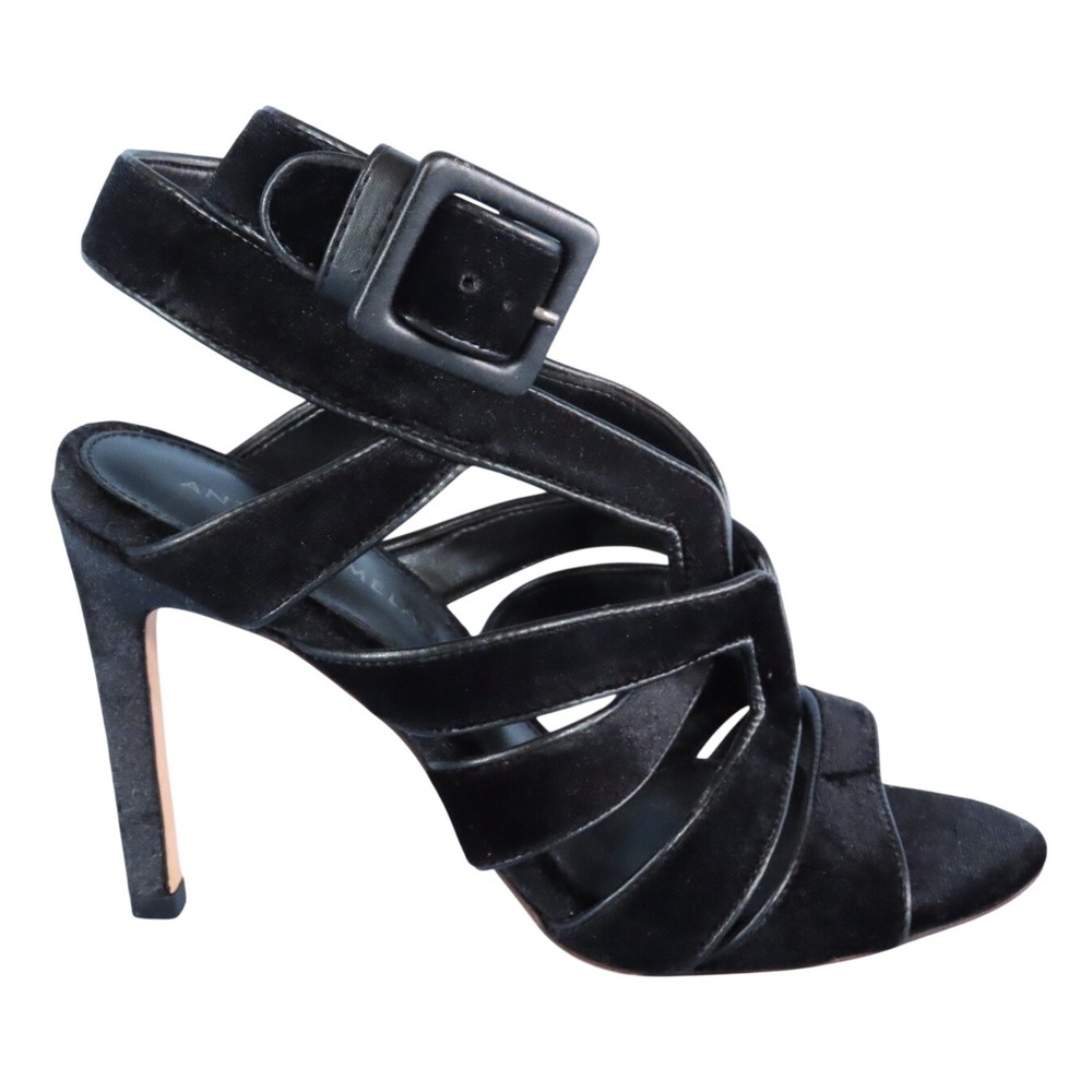 ANTONIO MELANI Black Velvet Party AVETT HIGH HEELS Strappy Ankle Wrap Sandals 6